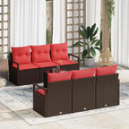 Sofa Set mit Kissen 7 pcs Braun und Rot Poly Rattan