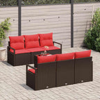 Sofa Set mit Kissen 7 pcs Braun und Rot Poly Rattan