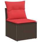 Sofa Set mit Kissen 7 pcs Braun und Rot Poly Rattan