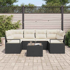 Sofa Set mit Kissen 7 pcs Schwarz und Creme Poly Rattan