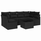Sofa Set mit Kissen 7 pcs Schwarz Poly Rattan