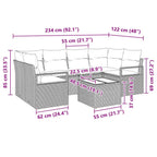 Sofa Set mit Kissen 7 pcs Schwarz Poly Rattan