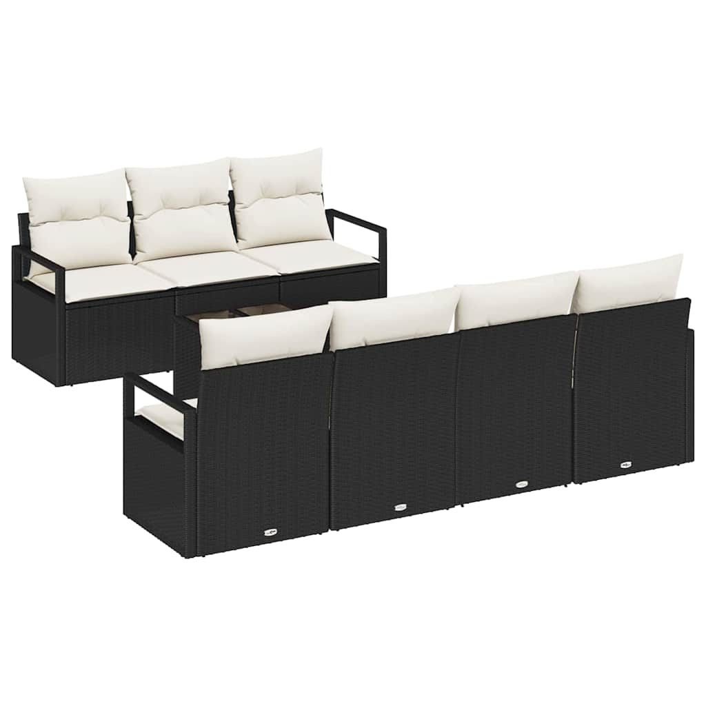 Sofa Set mit Kissen 8 pcs Schwarz und Creme Poly Rattan