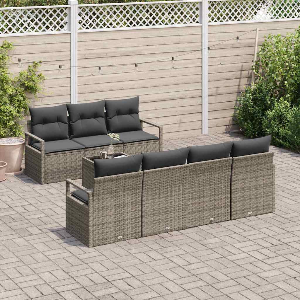Sofa Set mit Kissen 8 pcs Grau Poly Rattan