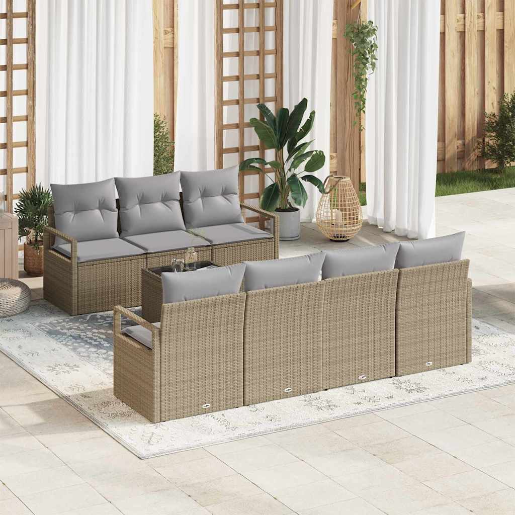 Sofa Set mit Kissen 8 pcs Beige und Grau Poly Rattan