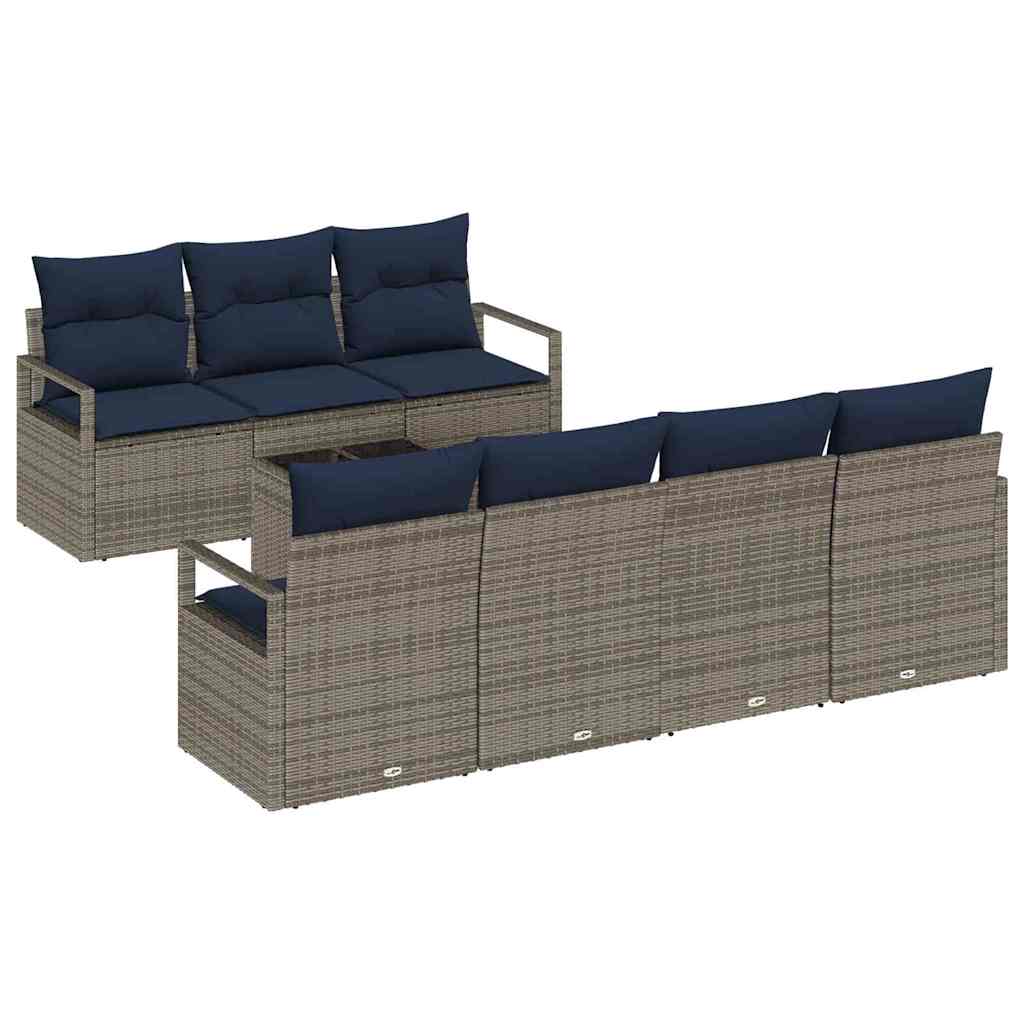 Sofa Set mit Kissen 8 pcs Grau Poly Rattan