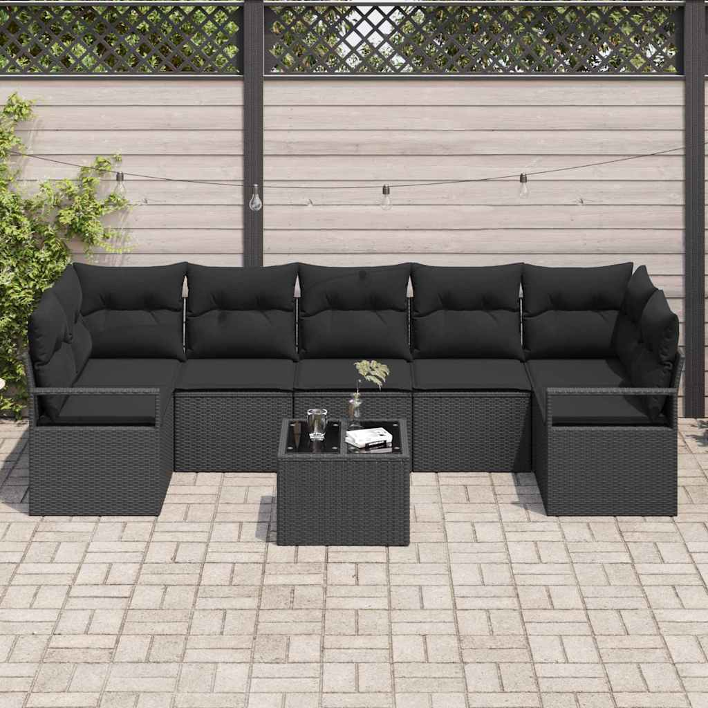 Sofa Set 8 pcs Schwarz Poly-Rattan