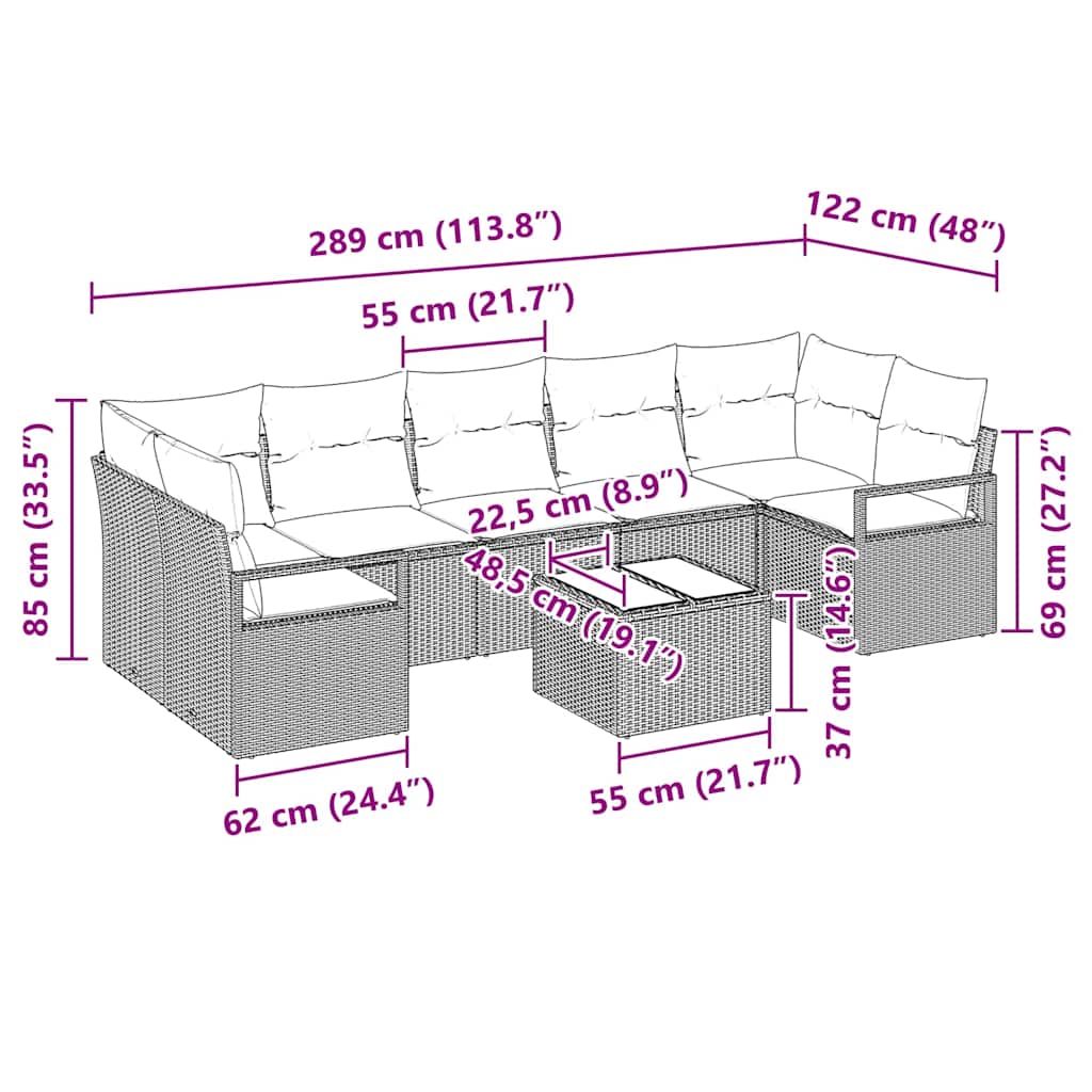 Sofa Set 8 pcs Schwarz Poly-Rattan