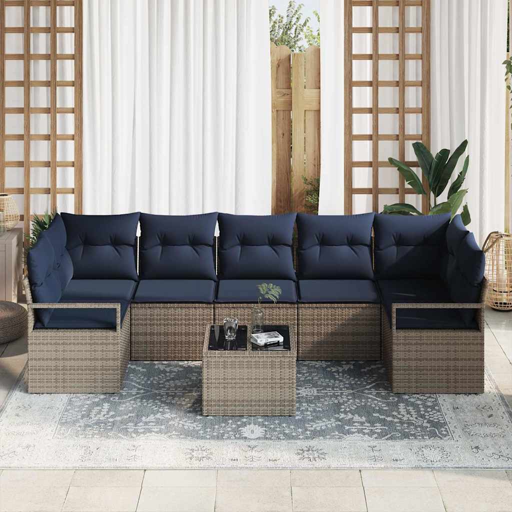 Sofa Set 8 pcs Grau Poly-Rattan