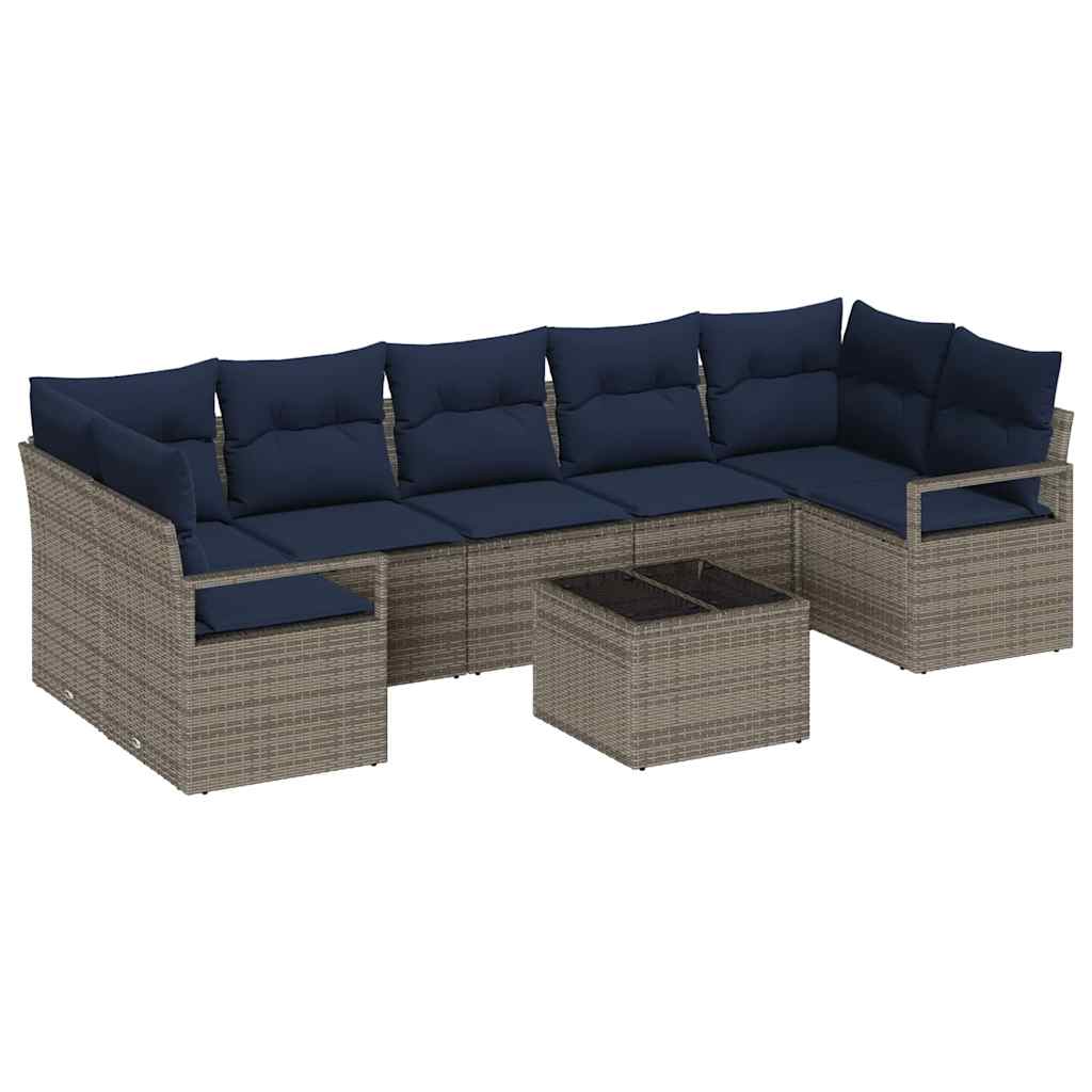Sofa Set 8 pcs Grau Poly-Rattan