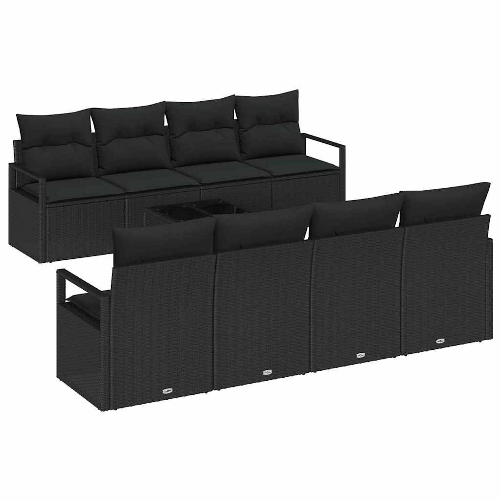 Sofa Set mit Kissen 7 pcs Schwarz Poly Rattan