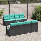 Sofa Set mit Kissen 7 pcs Schwarz und Hellblau Poly Rattan
