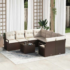 Sofa Set mit Kissen 9 pcs Braun und Creme Poly Rattan