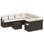 Sofa Set mit Kissen 9 pcs Braun und Creme Poly Rattan
