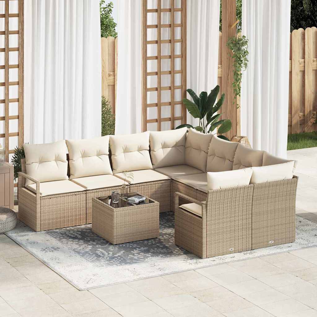 Sofa Set mit Kissen 9 pcs Beige und Creme Poly Rattan