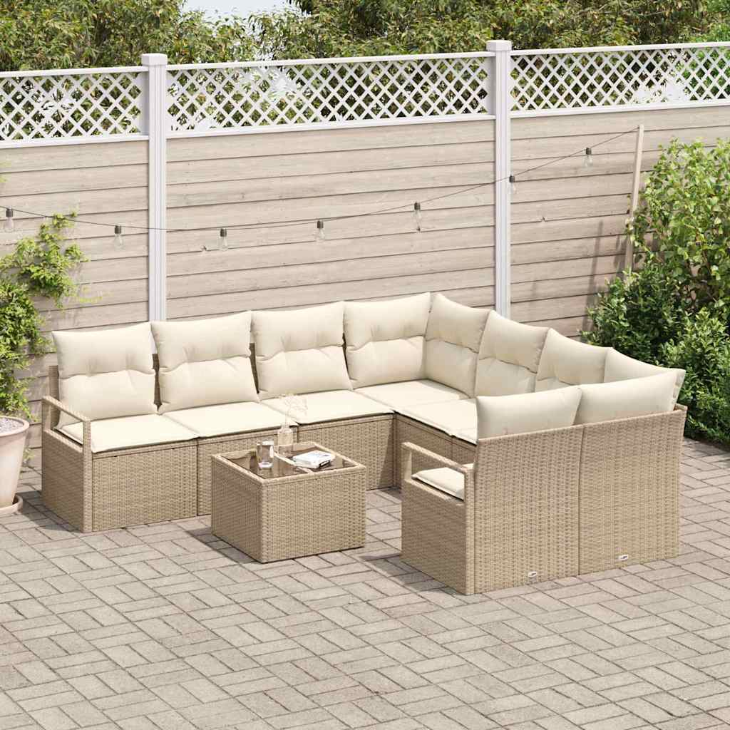 Sofa Set mit Kissen 9 pcs Beige und Creme Poly Rattan