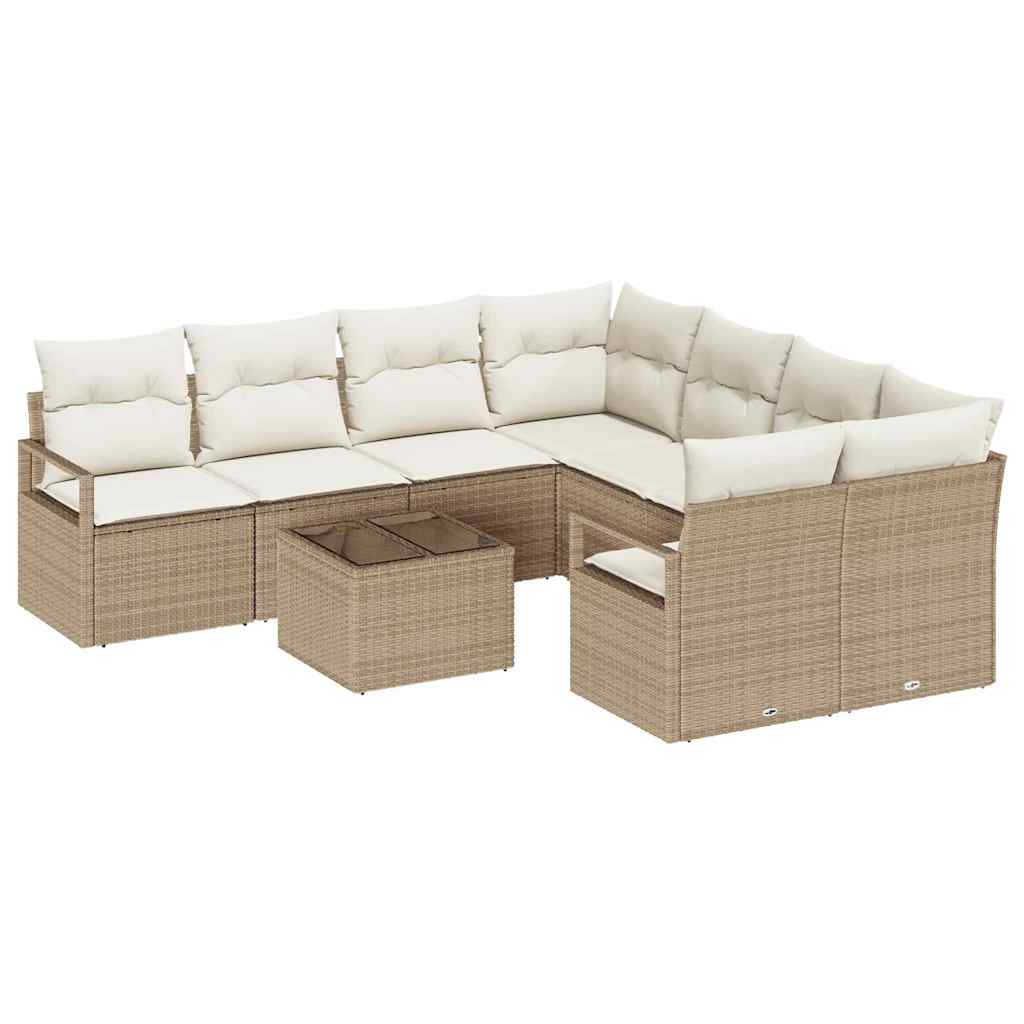 Sofa Set mit Kissen 9 pcs Beige und Creme Poly Rattan