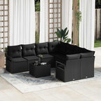 Sofa Set mit Kissen 9 pcs Schwarz Poly Rattan