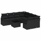Sofa Set mit Kissen 9 pcs Schwarz Poly Rattan