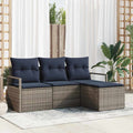Sofa Set 4 pcs Grau Poly-Rattan
