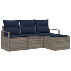 Sofa Set 4 pcs Grau Poly-Rattan