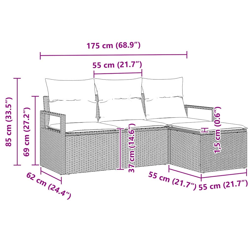 Sofa Set 4 pcs Schwarz Poly-Rattan