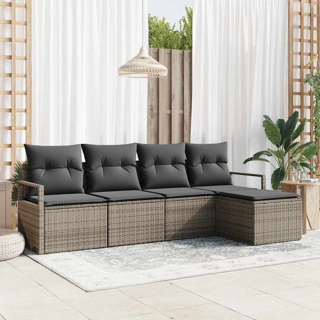 Sofa Set 5 pcs Grau Poly-Rattan