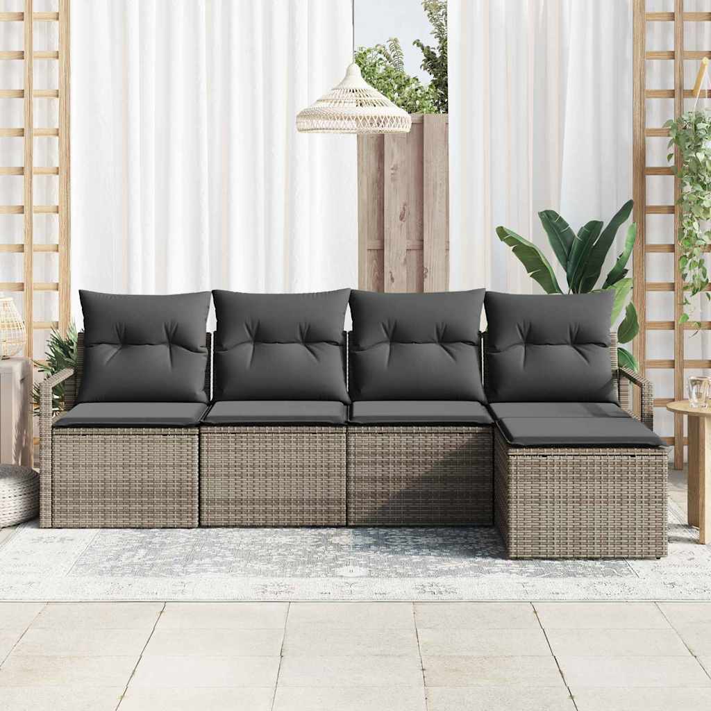 Sofa Set 5 pcs Grau Poly-Rattan