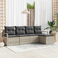 Sofa Set mit Kissen 5 pcs Hellgrau Poly Rattan