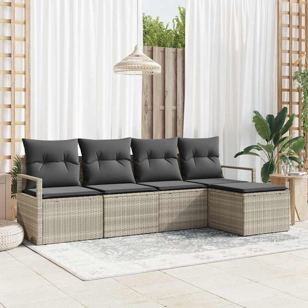 Sofa Set mit Kissen 5 pcs Hellgrau Poly Rattan