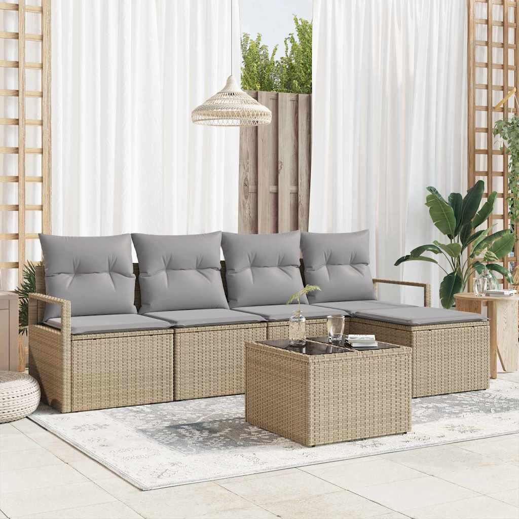 Sofa Set mit Kissen 6 pcs Beige Poly Rattan