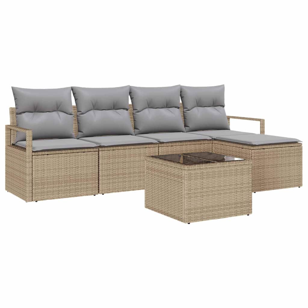 Sofa Set mit Kissen 6 pcs Beige Poly Rattan