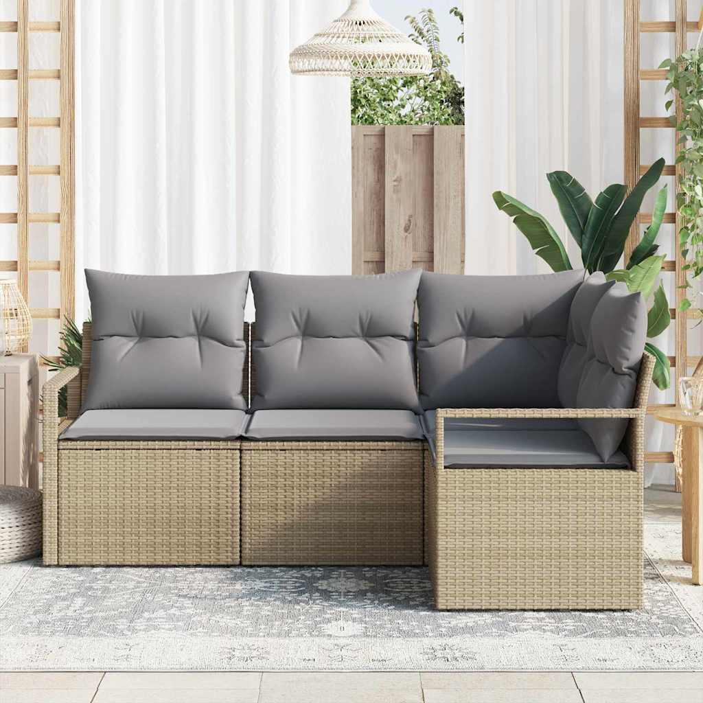 Sofa Set 4 pcs Beige Poly-Rattan