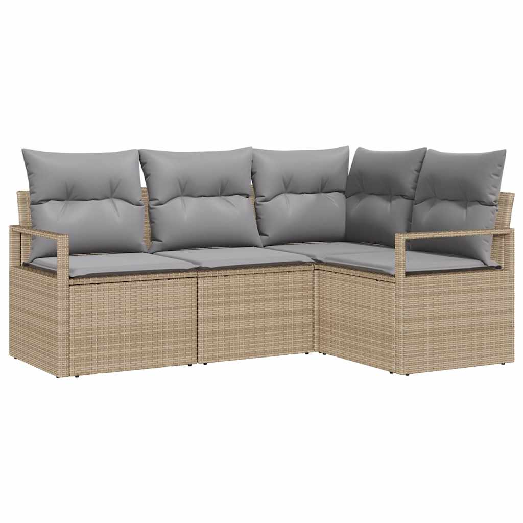 Sofa Set 4 pcs Beige Poly-Rattan