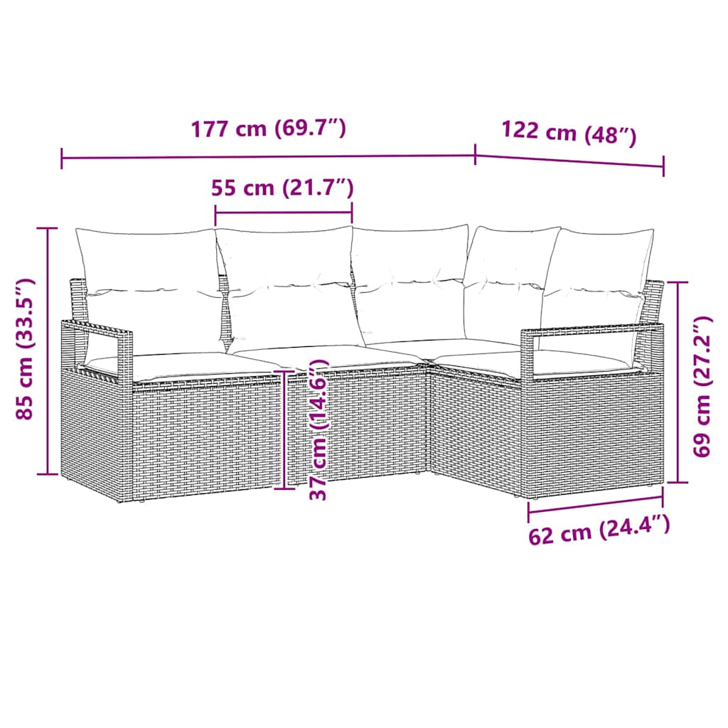 Sofa Set 4 pcs Beige Poly-Rattan
