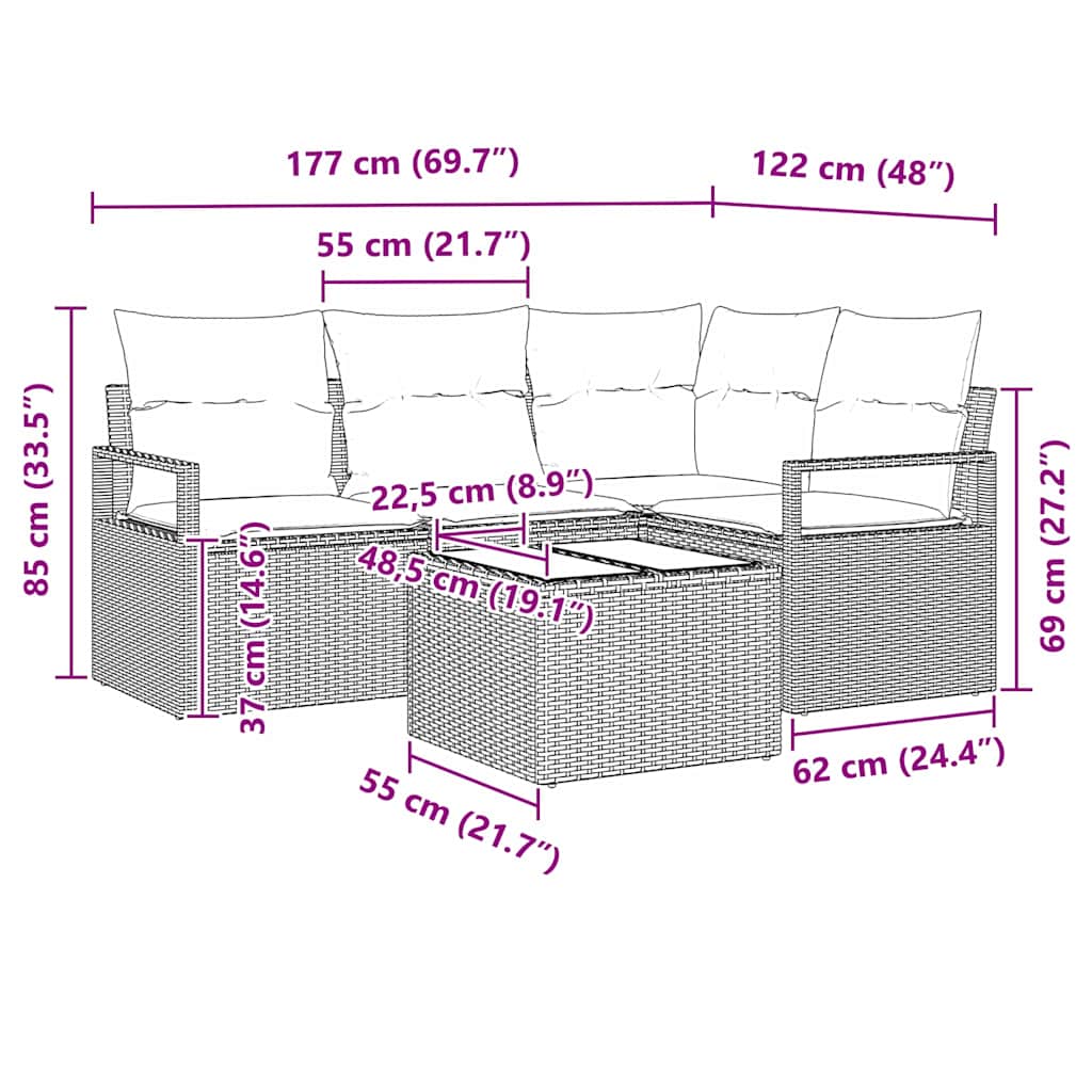 Sofa Set 5 pcs Braun Poly-Rattan