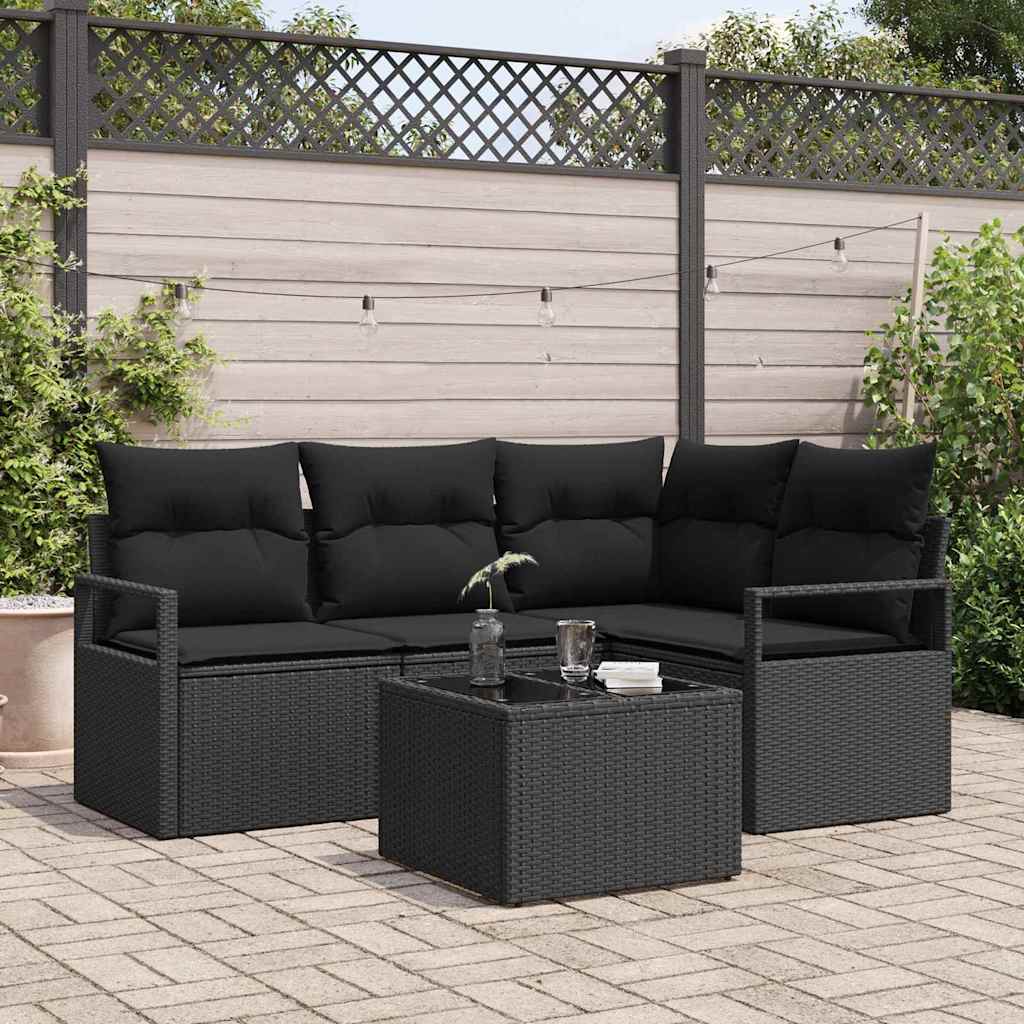 Sofa Set 5 pcs Schwarz Poly-Rattan