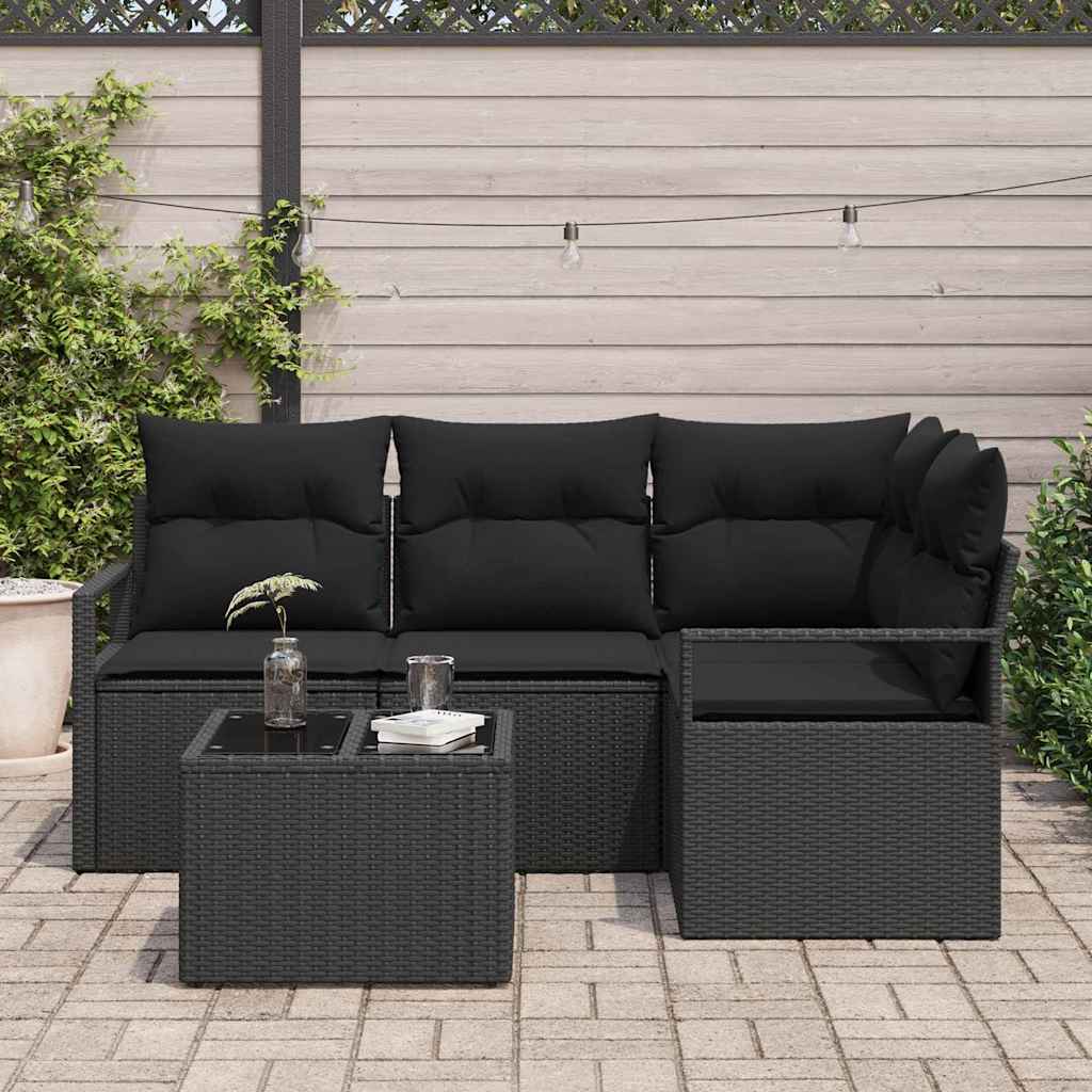 Sofa Set 5 pcs Schwarz Poly-Rattan