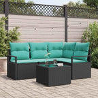 Sofa Set mit Kissen 5 pcs Schwarz Poly Rattan