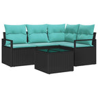Sofa Set mit Kissen 5 pcs Schwarz Poly Rattan