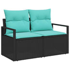 Sofa Set mit Kissen 5 pcs Schwarz Poly Rattan