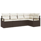 Sofa Set mit Kissen 5 pcs Braun Poly Rattan