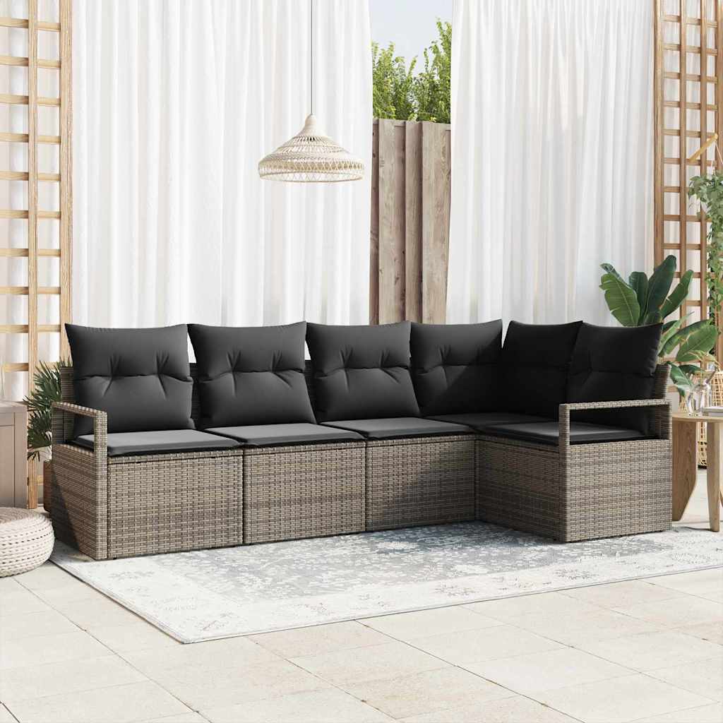 Sofa Set 5 pcs Grau Poly-Rattan
