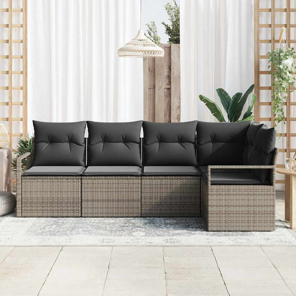 Sofa Set 5 pcs Grau Poly-Rattan