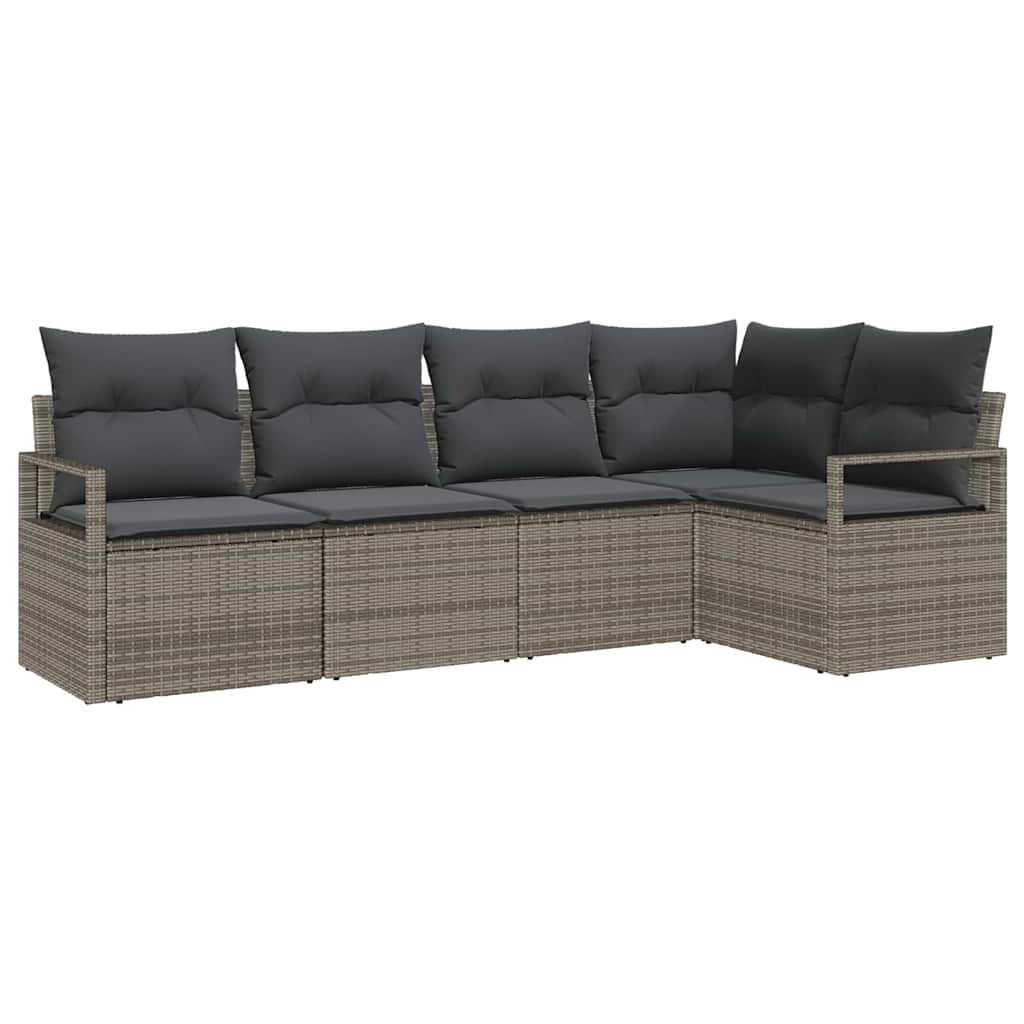 Sofa Set 5 pcs Grau Poly-Rattan