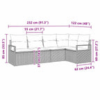 Sofa Set 5 pcs Grau Poly-Rattan