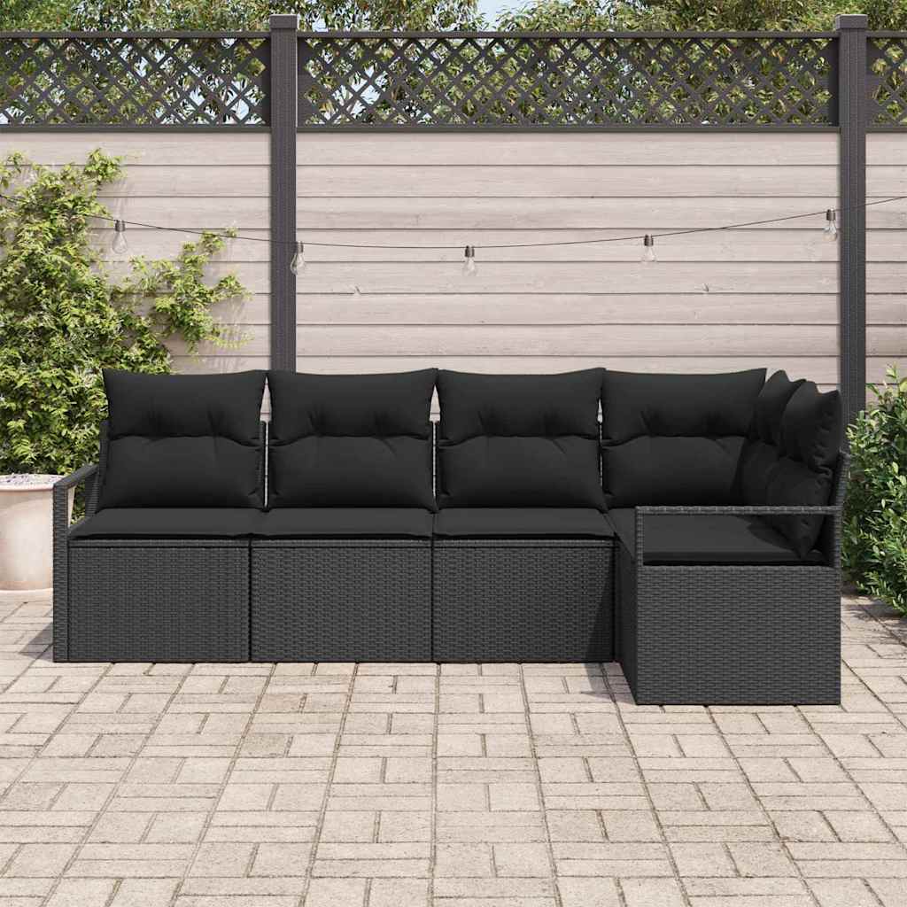 Sofa Set 5 pcs Schwarz Poly-Rattan