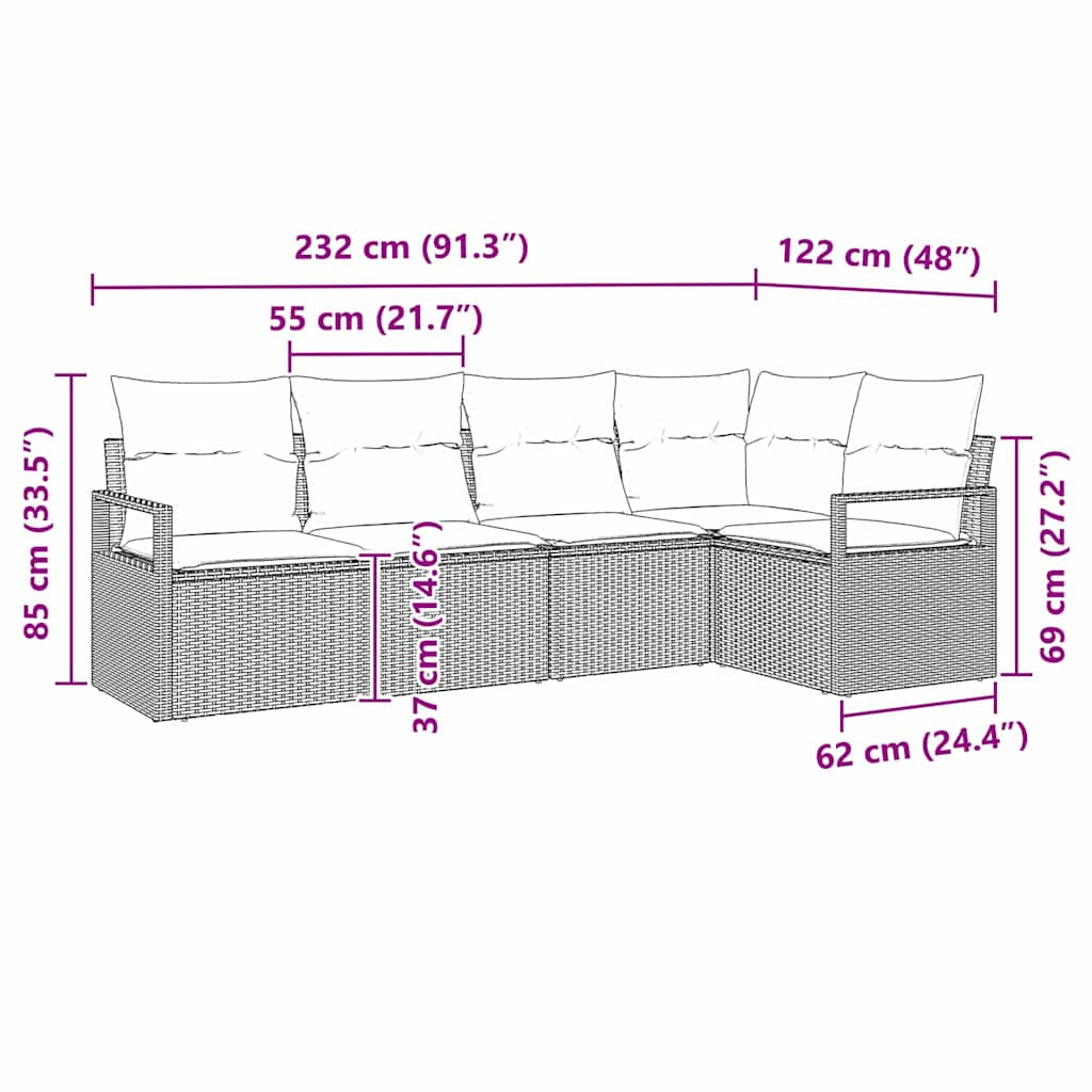 Sofa Set 5 pcs Schwarz Poly-Rattan