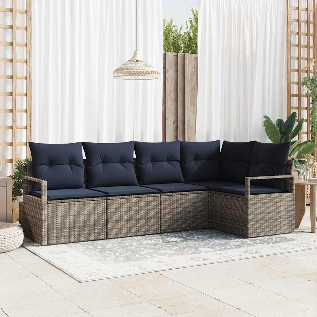 Sofa Set 5 pcs Grau Poly-Rattan
