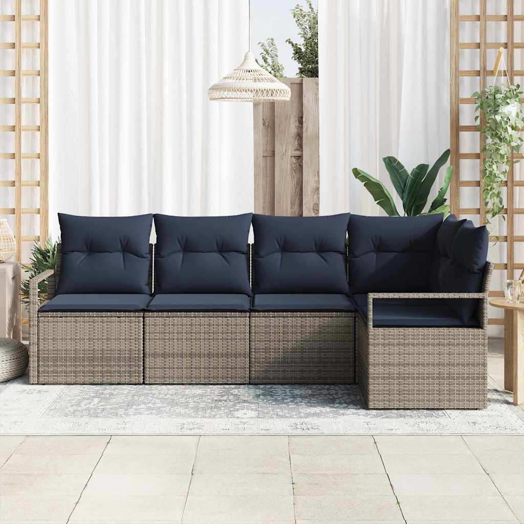 Sofa Set 5 pcs Grau Poly-Rattan